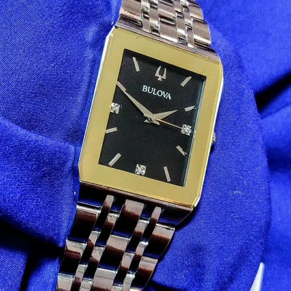 Bulova Quadra Black Gold Tone Luxury Tank Men's Watch